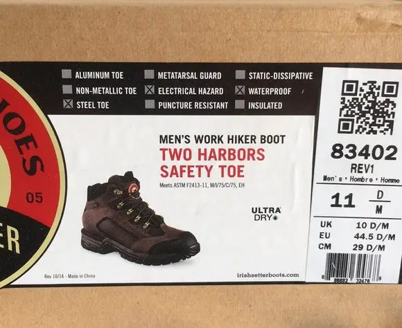 waterproof work boots label