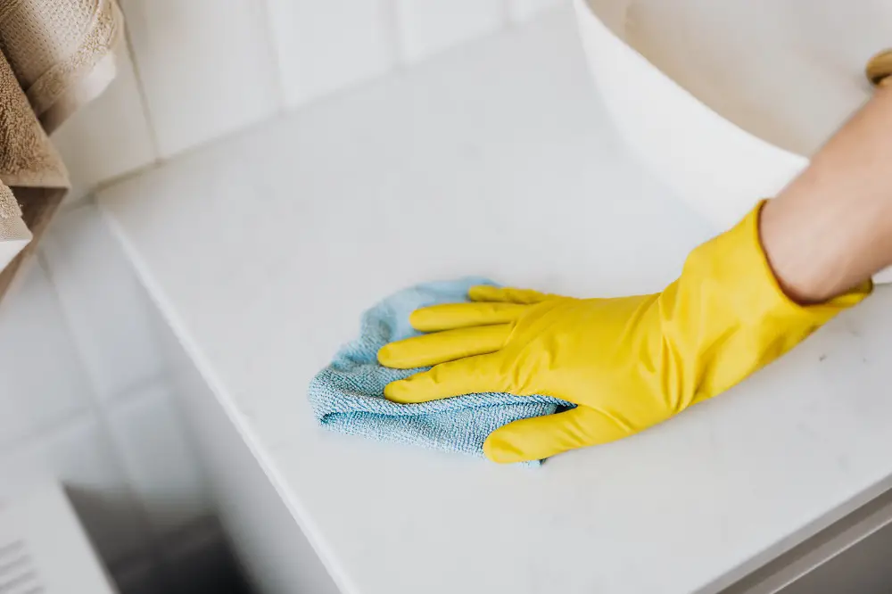 Vinyl gloves protect cleaners